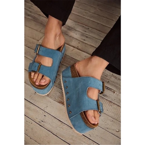 Free People x Intentionally Blank Rule Breaker Suede Platform Sandals Size 9 NIB - Picture 1 of 11